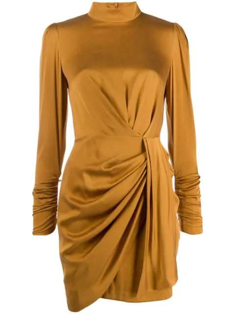 Zimmermann Roll Neck Draped Dress In Brown Modesens