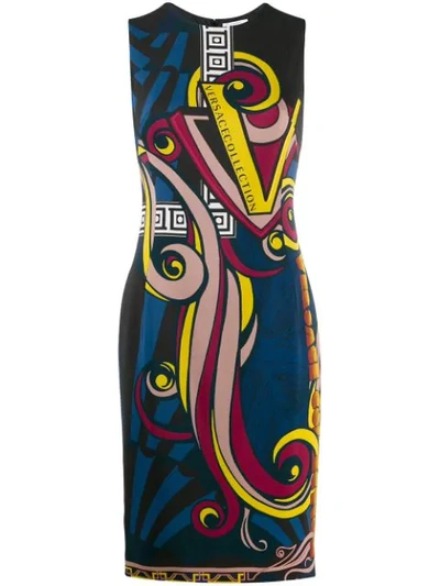 Versace Printed Fitted Dress In Black