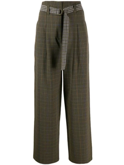 Semicouture Checked Wide Leg Trousers In Brown