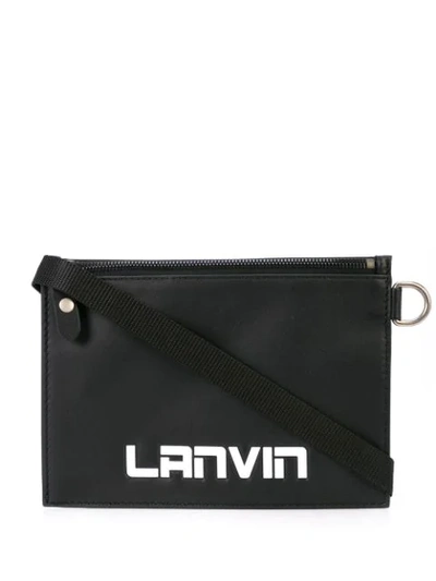 Lanvin Logo Embossed Messenger Bag In Black