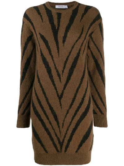 Max Mara Austin Zebra Intarsia-knit Mini Dress In Brown