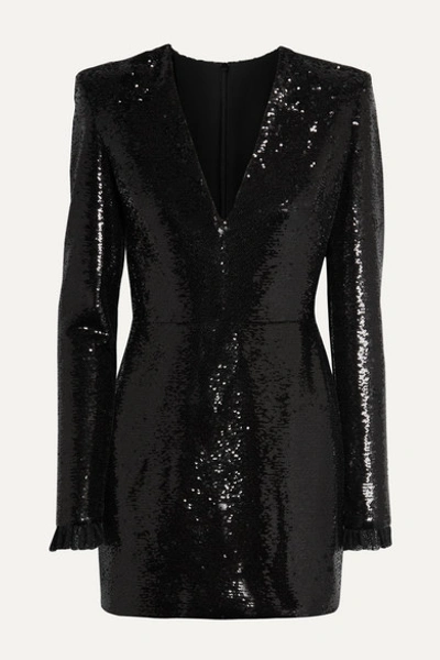 Philosophy Di Lorenzo Serafini Lace-trimmed Sequined Crepe Mini Dress In Black