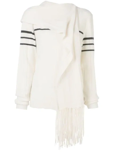 Jw Anderson Tasseled Draped Wool And Cashmere-blend Sweater In White