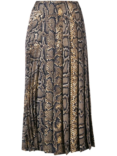 Victoria Beckham Wrap-effect Pleated Snake-print Silk Midi Skirt In Beige