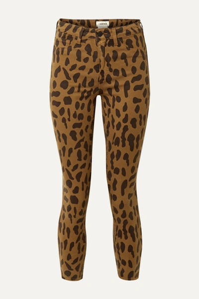 L Agence Margot Cropped Leopard-print High-rise Skinny Jeans In Brown