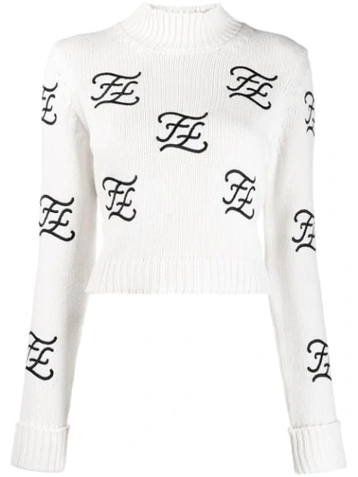 Fendi Cropped Embroidered Wool And Cashmere-blend Turtleneck Sweater In White