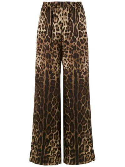 Dolce & Gabbana Elastic Waist Animal Print Trousers In Brown