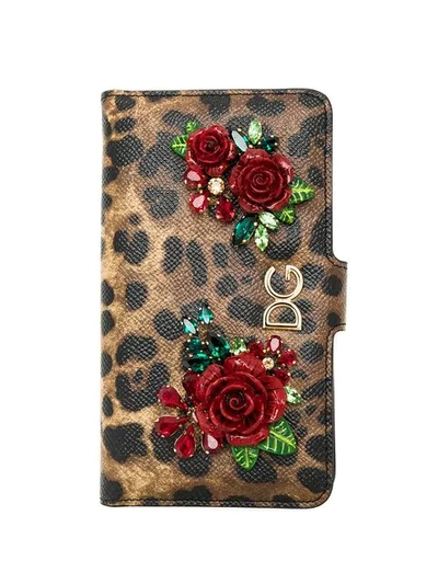 Dolce & Gabbana Animal Print Embellished Iphone Case In Black