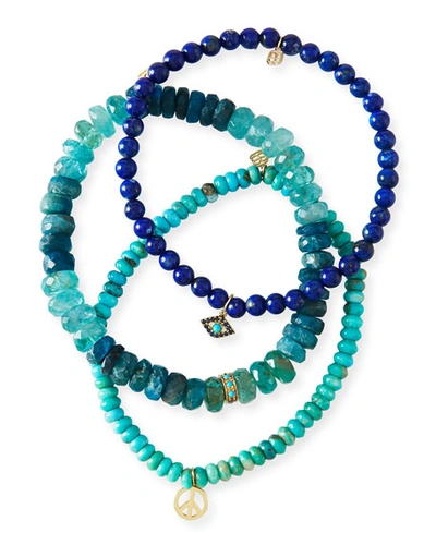 Sydney Evan Turquoise Trio & Sapphire Bracelets, Set Of 3 In Multi