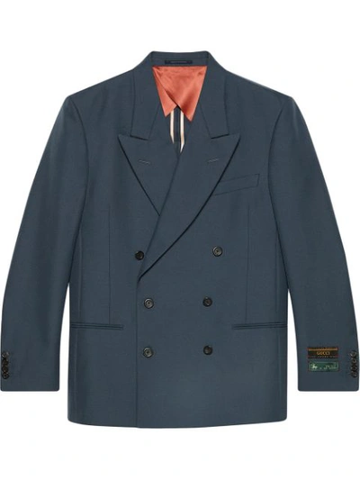 Gucci Men's Military Drill Double-breasted Jacket In Blue