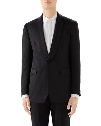 Gucci Men's Moire Shawl-collar Tuxedo Jacket In Black