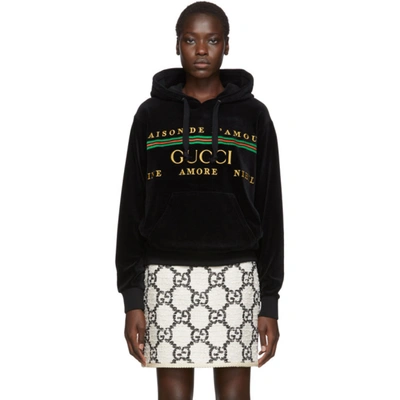 Gucci Embroidered Logo Hoodie In Black