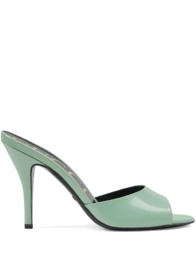 Gucci Scarlet Glossed-leather Mules In Green