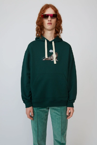 Acne Studios Animal-embroidered Hooded Sweatshirt Forest Green