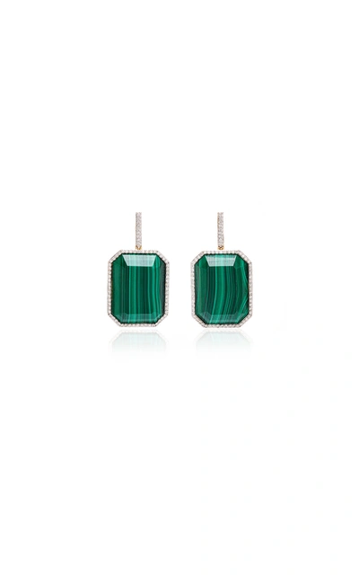 Mateo White Gold; Malachite And Diamond Earrings In Green