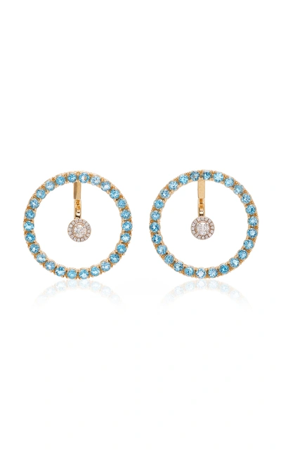 Mateo Women's Gold; Blue Topaz And Floating Diamond Earrings