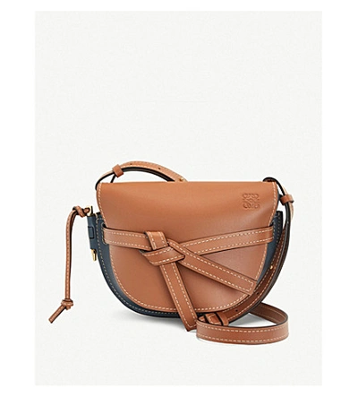 Loewe Gate Small Leather Shoulder Bag In Tan/steel Blue
