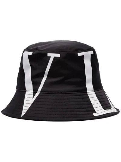 Valentino Garavani Vltn-print Nylon Bucket Hat In Black
