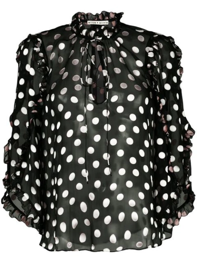 Alice And Olivia Julius Ruffled Polka-dot Fil Coupé Silk-blend Chiffon Blouse In Polka Dot Black/white