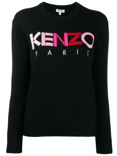 Kenzo Appliquéd Embroidered Wool Sweater In Black