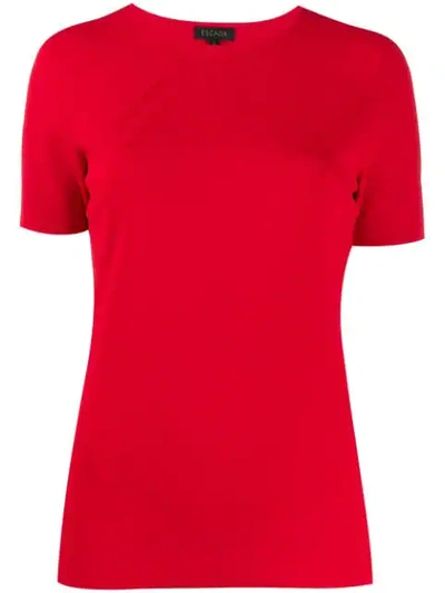 Escada Sadena Pointelle-knit Short-sleeve Tee In Red
