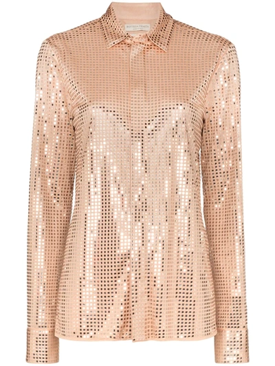 Bottega Veneta Mirror-ball Jersey Button-front Blouse In Neutrals