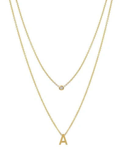 Zoe Lev Jewelry Personalized 14k Initial & Diamond Bezel 2-layer Necklace In Gold