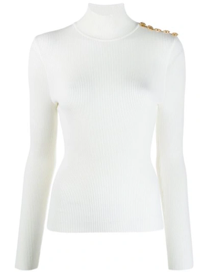 Alexandre Vauthier Buttoned High-neck Wool-blend Sweater In Neutrals