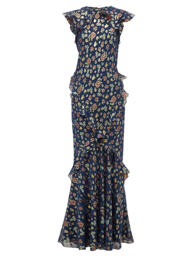 Saloni Tamara Ruffled Metallic Fil Coupé Silk-blend Georgette Maxi Dress In Shimmer Navy