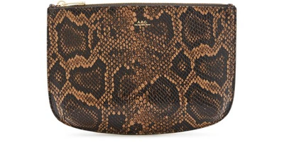 A.p.c. Sarah Python-effect Leather Pouch In Marron Fonce