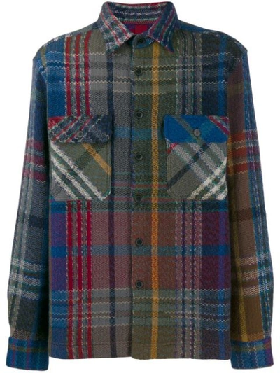 Missoni Checked Knitted Wool-blend Overshirt In Blue