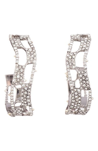 Alexis Bittar Modern Georgian Pave Checkerboard Hoop Earrings In Silver