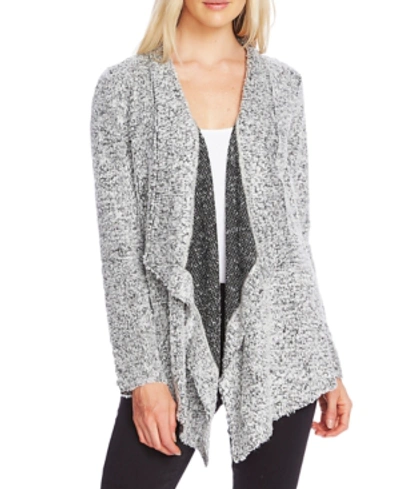 Vince Camuto Drape Front Cotton Blend Boucle Cardigan In Silver Heather