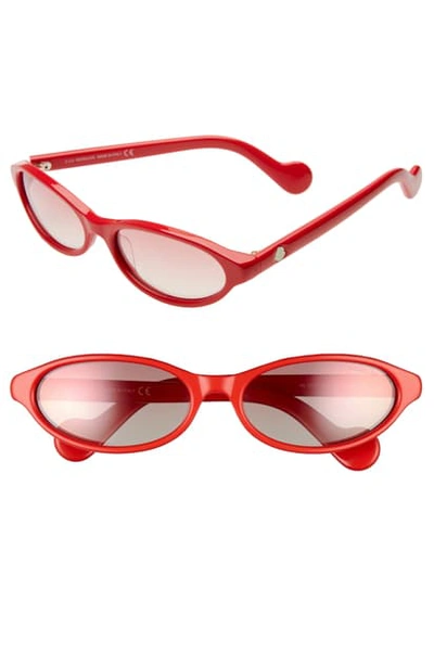 Moncler 58mm Oval Sunglasses In Shiny Red/ Bordeaux Mirror