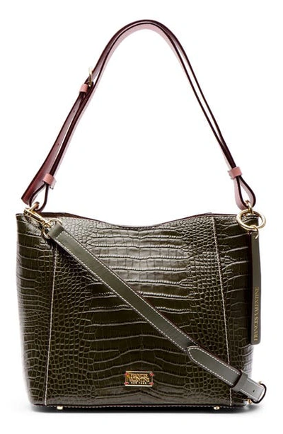 Frances Valentine Small June Croc Embossed Leather Hobo In Olive