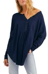 Free People Leo Henley Tee In Indigo Blue