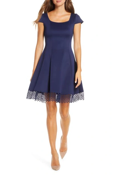 Donna Ricco Lace Trim Fit & Flare Dress In Navy