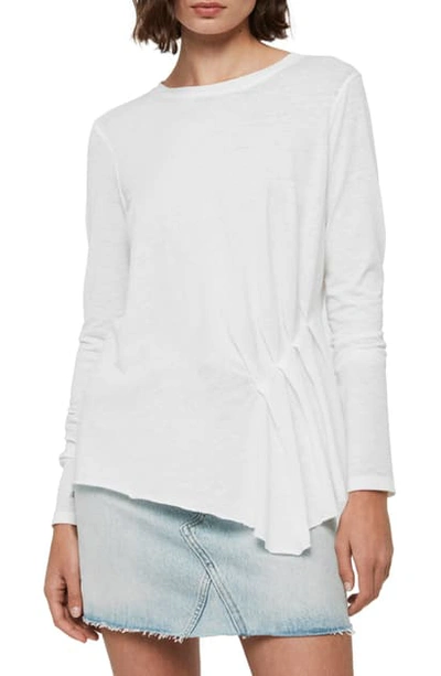 Allsaints Duma Asymmetrical Long Sleeve Tee In Smog White