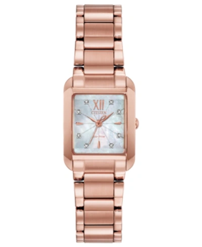 Citizen Eco-drive Women's Bianca Diamond-accent Rose Gold-tone Stainless Steel Bracelet Watch 22mm In White/rose Gold