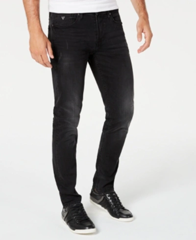 Guess Men's Distressed Slim Tapered Fit Jeans In Slick Black Coated