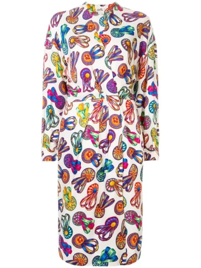 Pre-owned Hermes  Ribbons Print Midi Dress In White