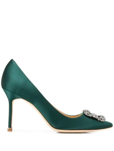 Manolo Blahnik Hangisi Jewel Buckle Pumps In Green