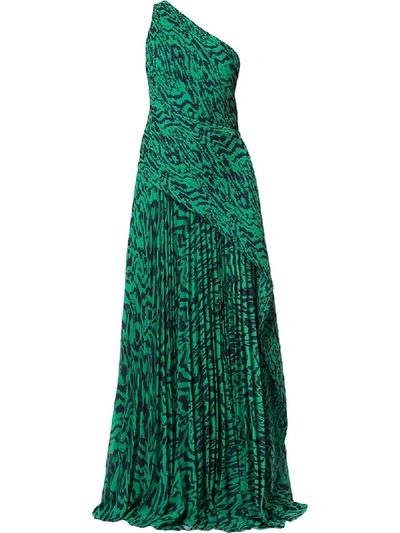 Solace London Emelyne Printed One-shoulder Maxi Dress In Green Blue