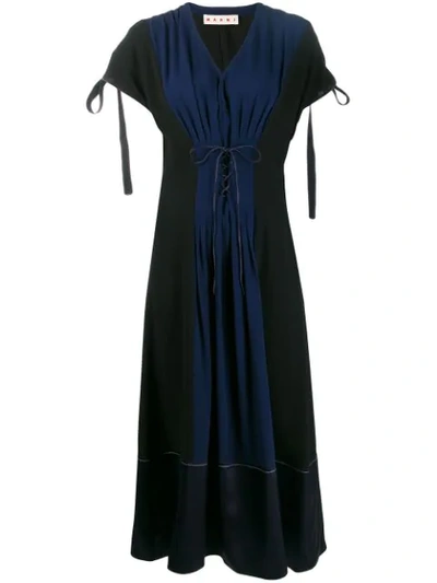 Marni Colorblocked Corset-waist Dress In Black