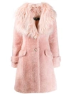 Elisabetta Franchi Faux Fur Button Up Coat In Pink
