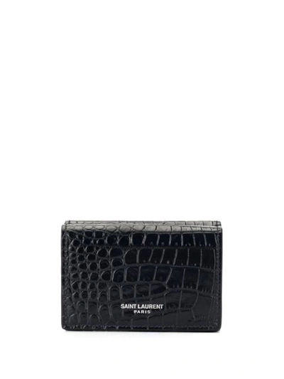 Saint Laurent Crocodile-effect Bi-fold Wallet In Black