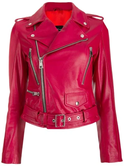 Manokhi Leather Biker Jacket In Red