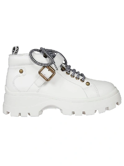 Miu Miu Ridged Sole Biker Boots In White