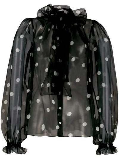 Dolce & Gabbana Women's Polka-dot Bow Silk Blouse In Black