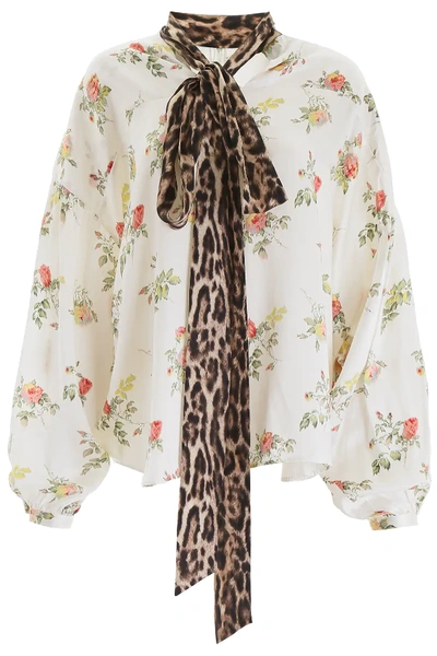 R13 Floral-printed Silk Blouse In White,red,green
